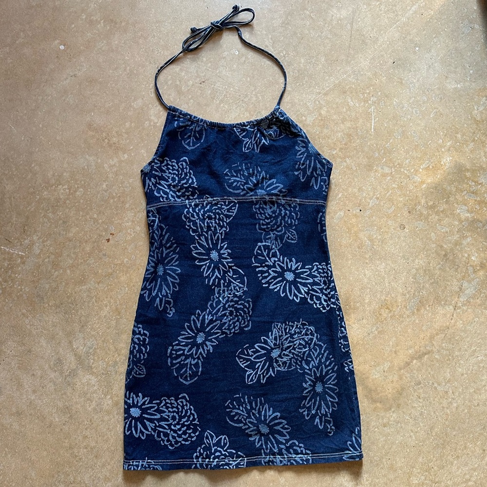 Aqua Blues Denim Halter Dress